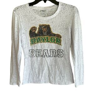 NCAA Baylor Bears Long Sleeve Burnout Crew Activewear T-Shirt - White sz S/P